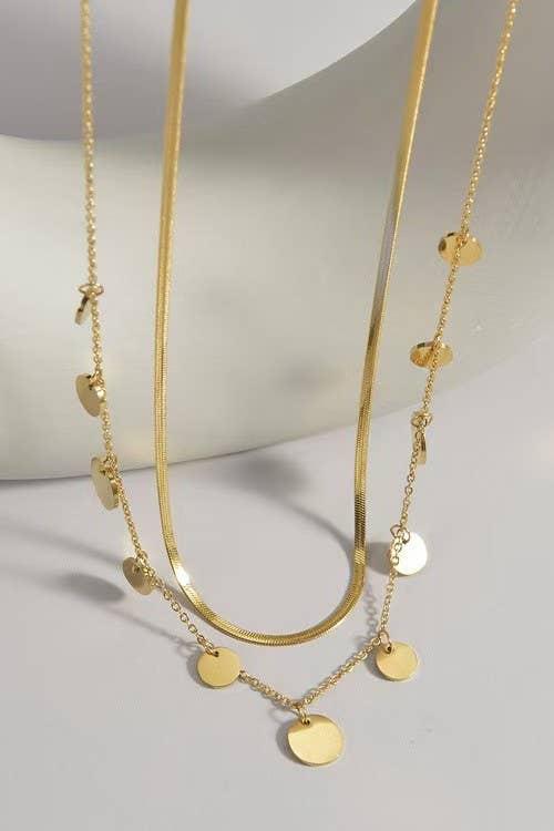 STAINLESS STEEL TARNISH FREE DISC LAYER NECKLACE