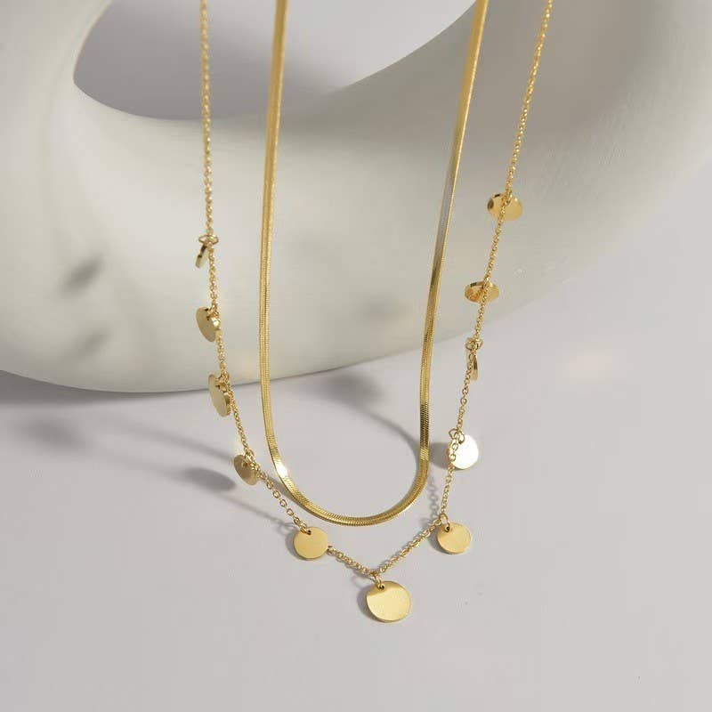 STAINLESS STEEL TARNISH FREE DISC LAYER NECKLACE