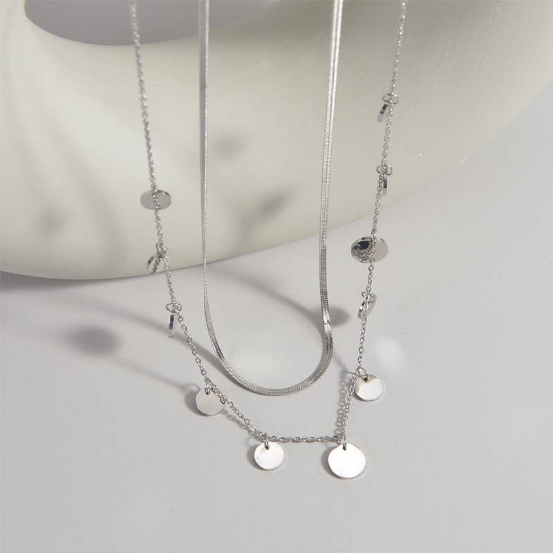 STAINLESS STEEL TARNISH FREE DISC LAYER NECKLACE
