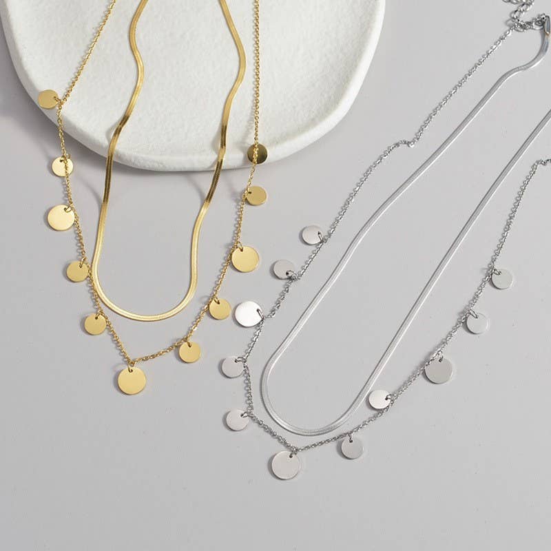 STAINLESS STEEL TARNISH FREE DISC LAYER NECKLACE