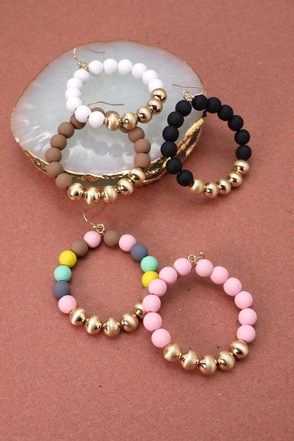 STYLISH CLAY BEAD HOOP EARRINGS