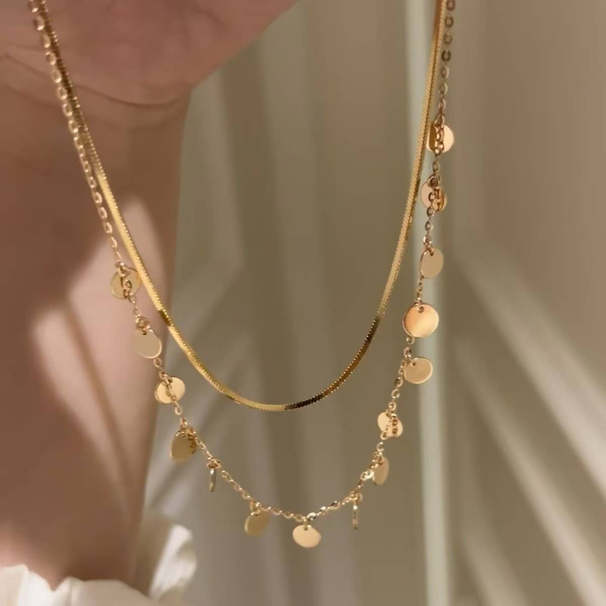 STAINLESS STEEL TARNISH FREE DISC LAYER NECKLACE