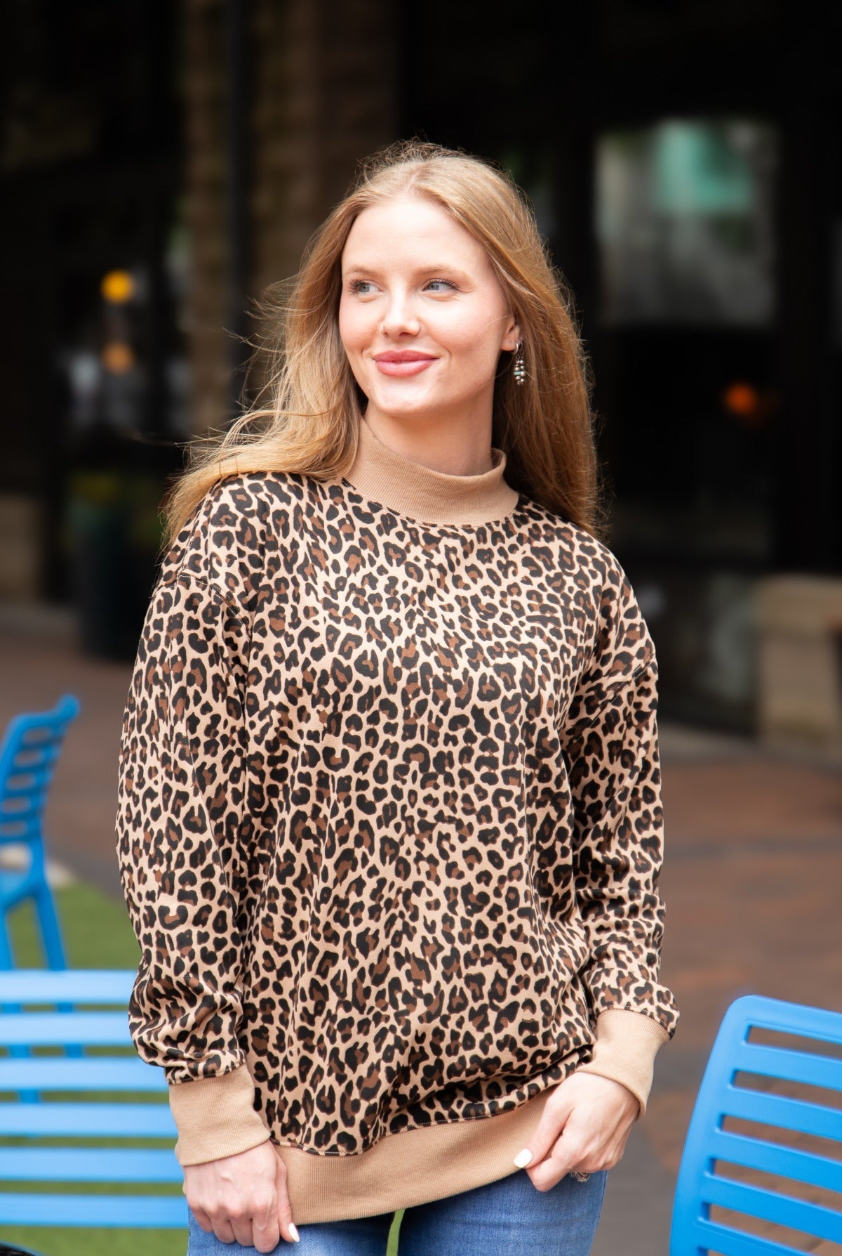 Mock Neck Sweatshirt, Leopard