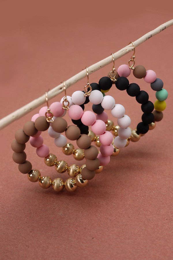 STYLISH CLAY BEAD HOOP EARRINGS