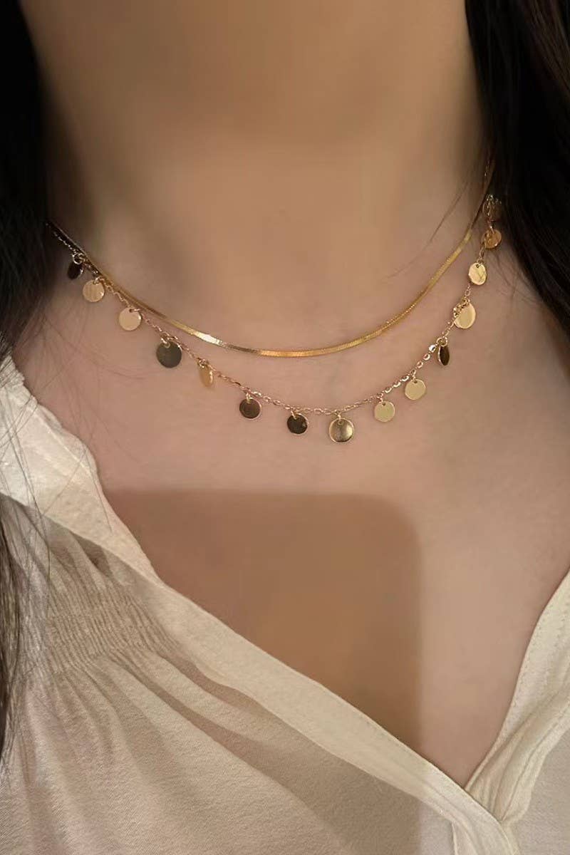 STAINLESS STEEL TARNISH FREE DISC LAYER NECKLACE
