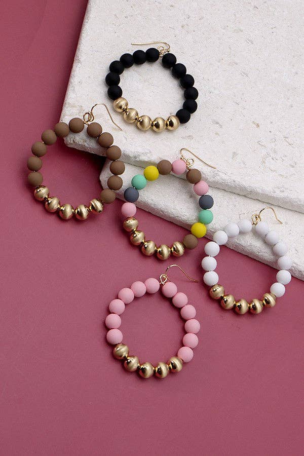STYLISH CLAY BEAD HOOP EARRINGS